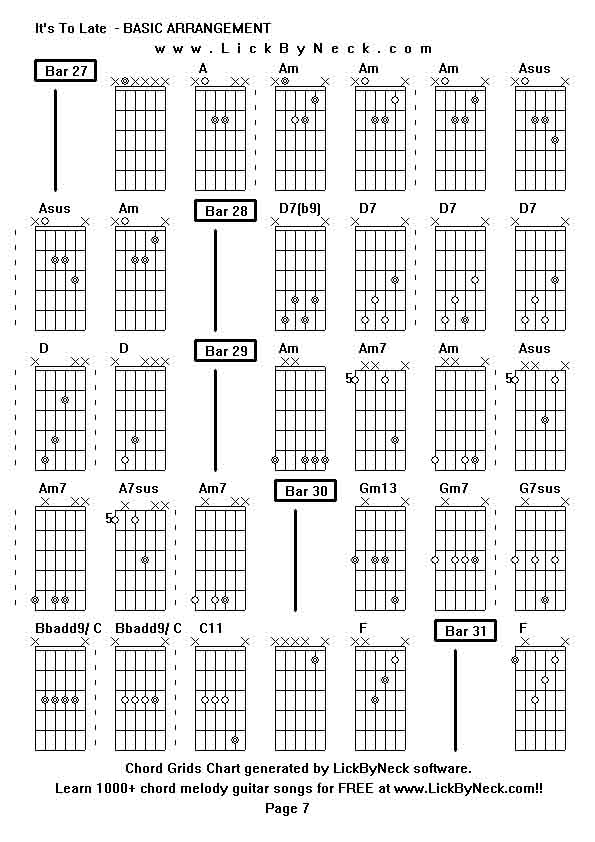 Chord Grids Chart of chord melody fingerstyle guitar song-It's To Late  - BASIC ARRANGEMENT,generated by LickByNeck software.